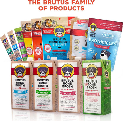 Brutus Beef Bone Broth for Dogs - All Natural Dog Bone Broth with Chondroitin Glucosamine & Turmeric -Human Grade Dog Food Toppers for Picky Eaters & Dry Food -Tasty & Nutritious