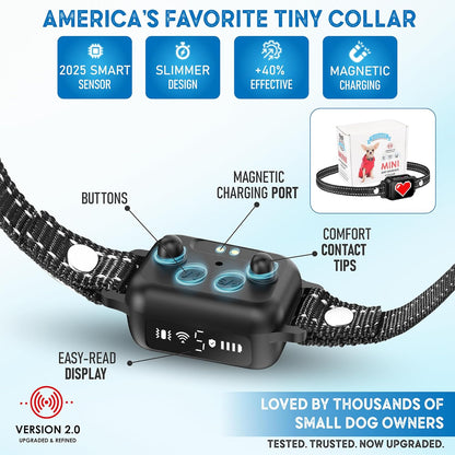 2 Pack Bark Collar for Small Dogs 5-15 lbs with Magnetic Charging – No Shock, 3 Beep & Vibration Modes, 5 Sensitivity Levels – Humane Stop Anti-Barking Device – Dog Training Bark Collar (Black/RH)