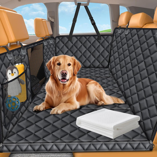 URPOWER Back Seat Extender for Dogs - Hard Bottom Dog Car Seat Cover with 1PC Leak-Proof Pee Pad, Dog Hammock for Car, SUV, and Mid-Size Truck, Pet Rear Seat Protector Dogs Travel Bed