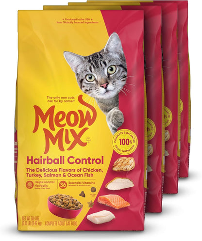 Meow Mix Hairball Control Dry Cat Food, 3.15 Pound Bag (Pack of 4)