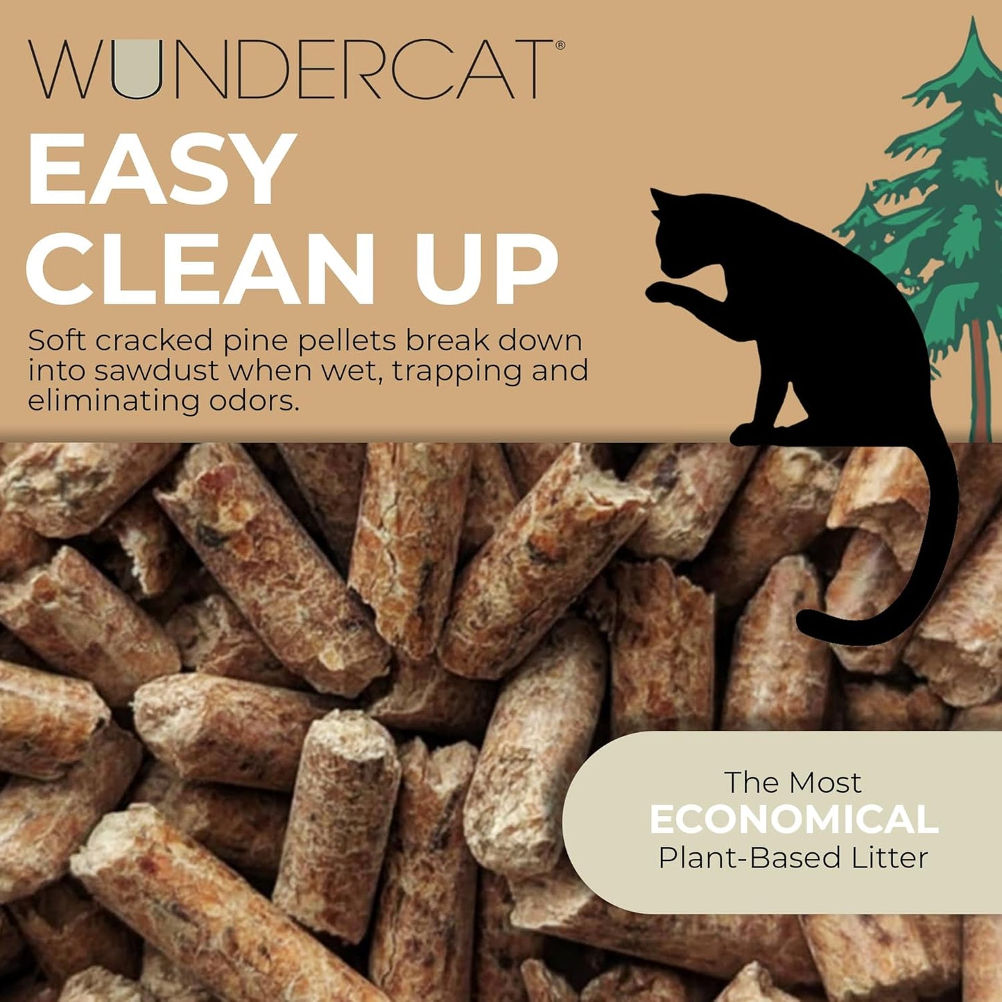 Progressive Planet Wundercat Natural Pine Cat Litter, 20lbs - 100% Reclaimed Wood Pellets for Superior Absorption & Odor Control - Low-Tracking & Biodegradable - No Synthetic Perfumes