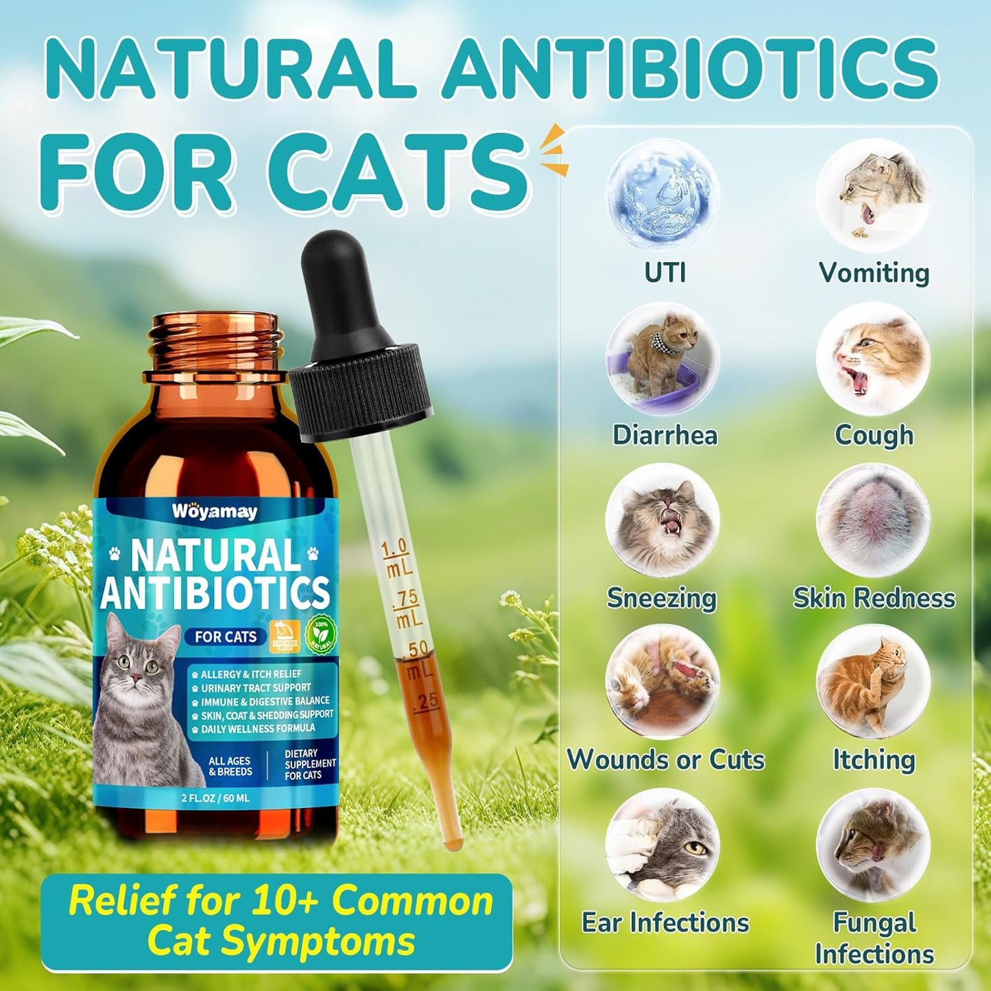 Antibiotics for Cats, Natural Antibiotic for Allergy Relief, Urinary Tract Health, Itch Relief & Digestion Care, Cat Allergy Relief for Cats, Cat Immune Support Supplement, 4 Fl Oz