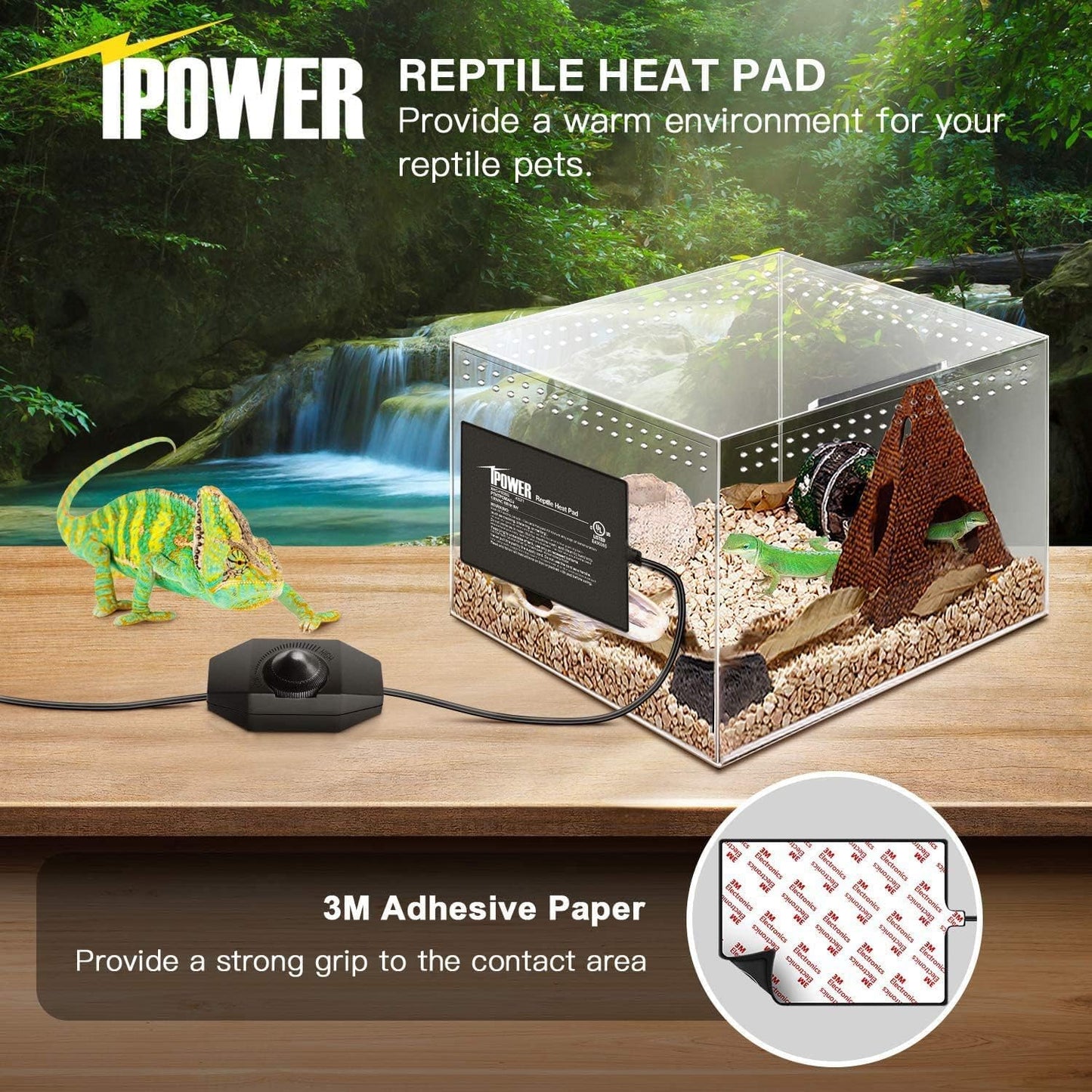 iPower 6 by 8 Inch Reptile Heating Pad with Temperature Adjustable Controller Knob, Under Tank Warmer Terrarium Heat Mat for Reptiles and Amphibians (Pack of 2)