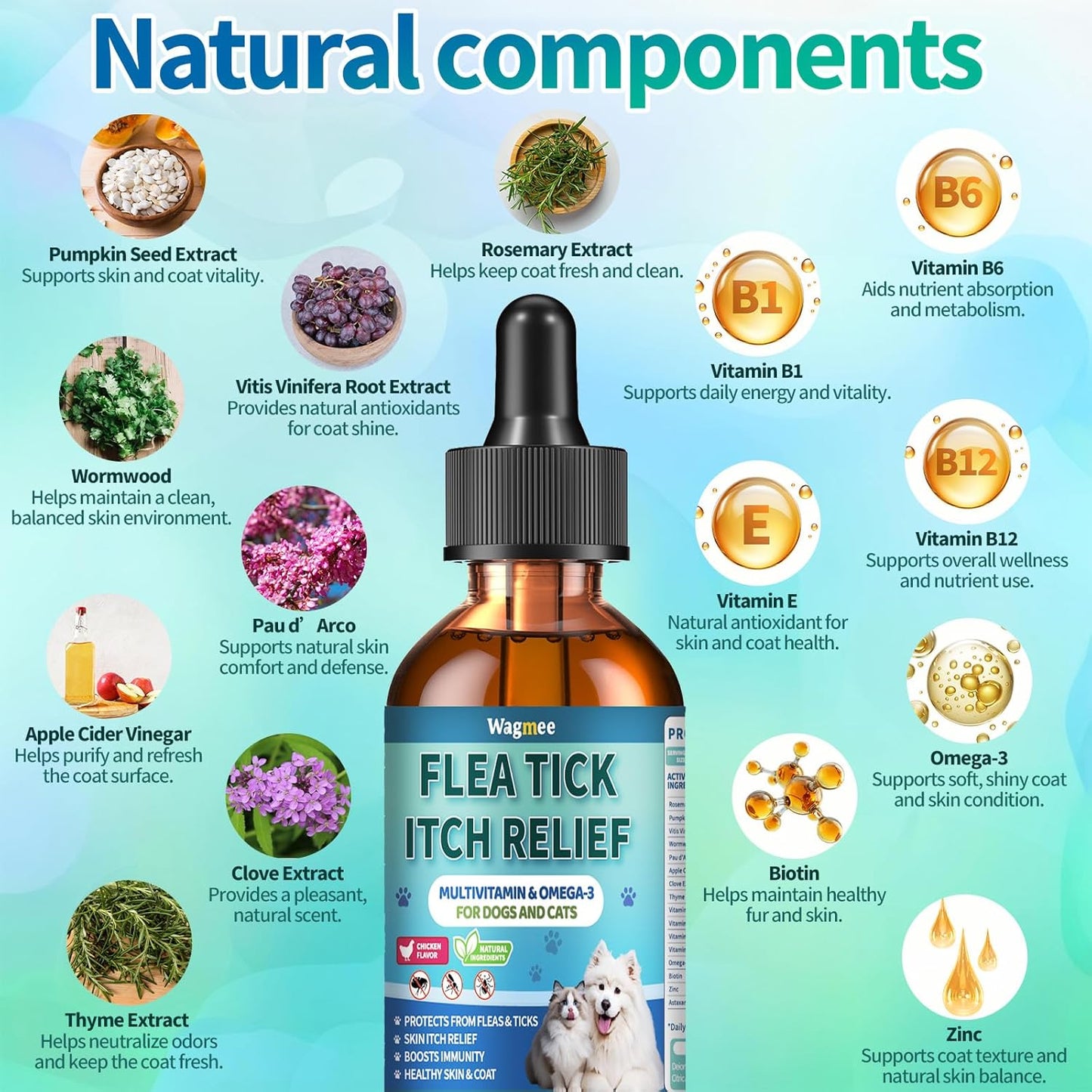 Flea and Tick Prevention for Dog and Cat & Flea and Tick Prevention for Cats Chews, Skin & Coat Support - Fleas & Tick Supplement for Cats & Dogs - Natural Chicken Flavor