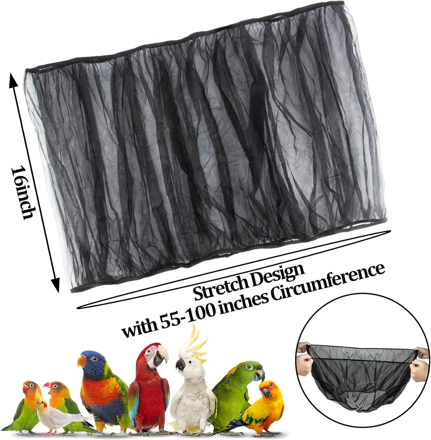 2 Pcs Bird Cage Cover - Bird Cage Seed Catcher Bird Net Bird Cage Skirt Nylon Nesh Bird Cage Net for Round Square Canary Parakeet Cockatiel Pigeon Budgie Quail Large Tall Big Bird Cage