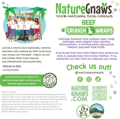 Nature Gnaws Beef Trachea Crunch Wraps for Dogs (3 Count) - Long Lasting Natural Beef Jerky Dog Chew Bones - Rawhide Free