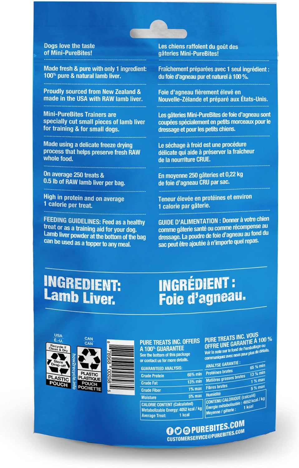 PureBites Mini Lamb Freeze Dried Dog Treats, 1 Ingredient, Made in USA, 2.4oz