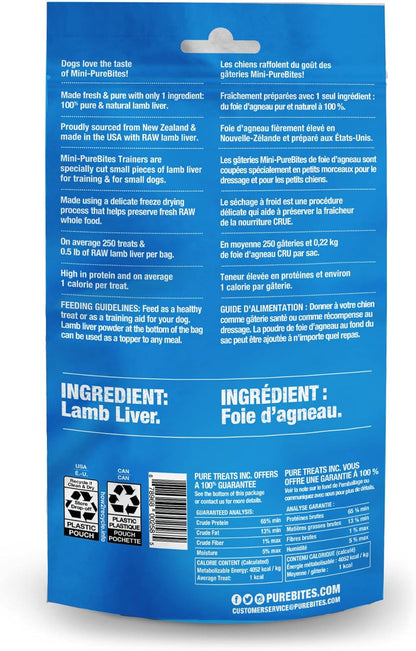 PureBites Mini Lamb Freeze Dried Dog Treats, 1 Ingredient, Made in USA, 2.4oz