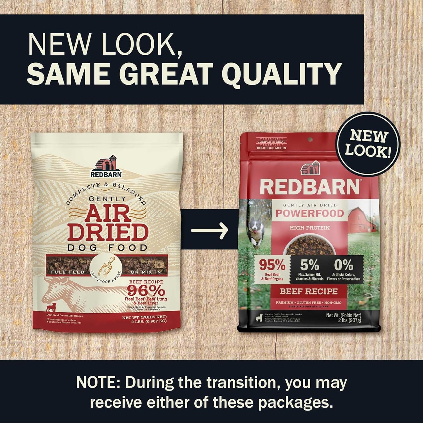 Redbarn Powerfood Air Dried Dog Food - 95% Beef & Beef Organs - High Protein Grain-Free Non-GMO Premium Dry Full Feed or Topper Made in USA with Omega 3 Salmon Oil Flaxseed - 2lb