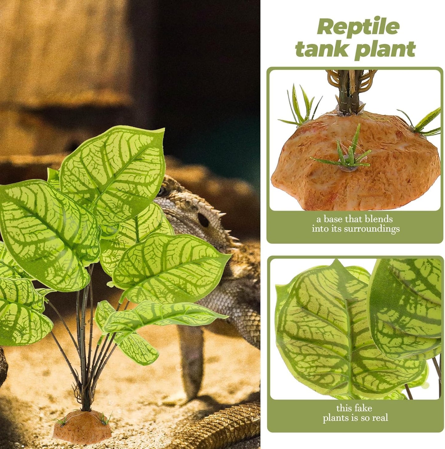 Reptile Plant Ornament with Large Base Artificial Terrarium Plant Decoration for Amphibian and Reptile Habitat for Enclosure Landscaping