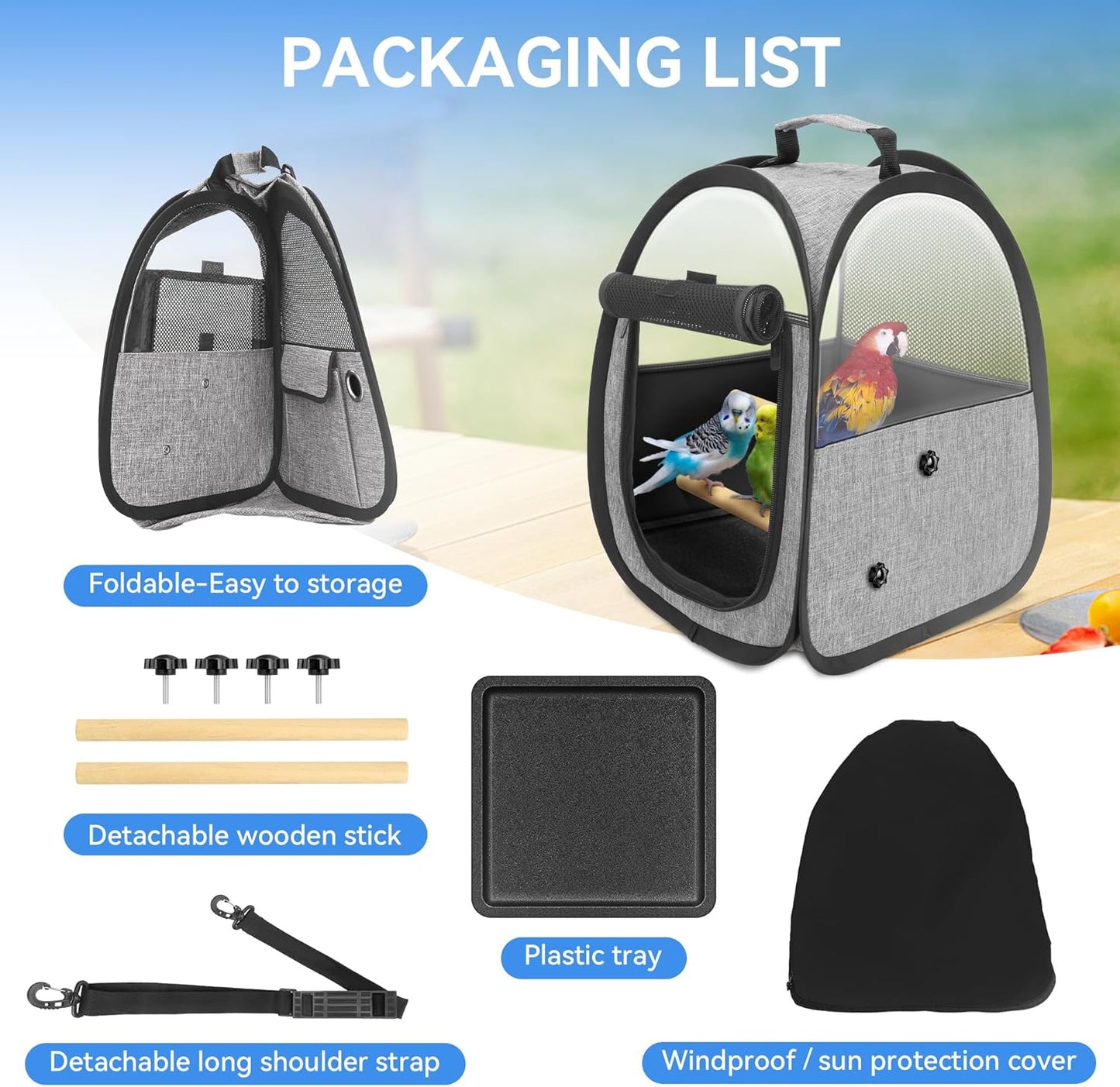 Akinerri Birds Travel Carrier, Small Bird Travel Bag, Transparent Breathable Travel Cage Bird Parrot Carrier, Include Perch and Bottom Tray