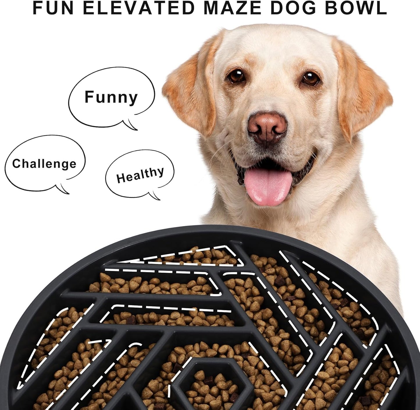 TOBYTO Slow Feeder Dog Bowls Large Medium Breed,Anti-Choking Slow Eating Dog Food Bowl,Non Slip Pet Slower Food Feeding Bowls Large Puzzle Slow Feeder Bloat Stop Maze Dog Dishes,Black