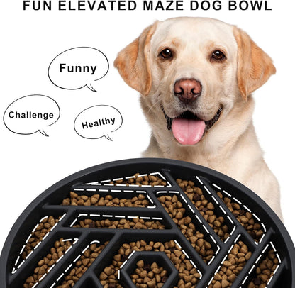 TOBYTO Slow Feeder Dog Bowls Large Medium Breed,Anti-Choking Slow Eating Dog Food Bowl,Non Slip Pet Slower Food Feeding Bowls Large Puzzle Slow Feeder Bloat Stop Maze Dog Dishes,Black