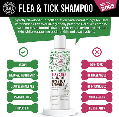 Itchy Dog Flea and Tick Shampoo 300ml – Plant-Based Gentle Dog Shampoo – Flea & Tick Care for Dogs – Cleanses & Freshens Coat – for Sensitive Skin – by C&G Pets