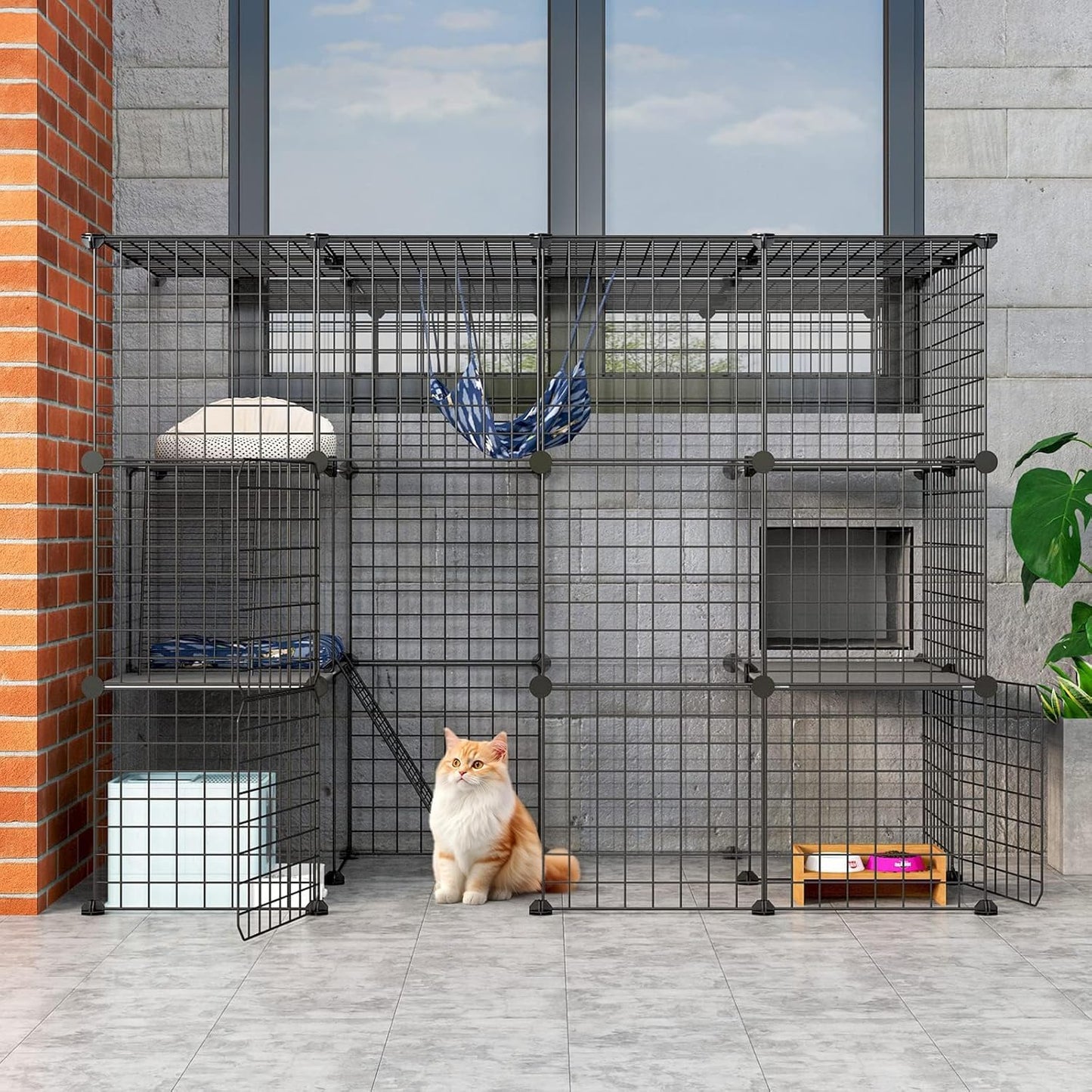 Oneluck Outdoor Cat House Cat Cages Enclosure with Super Large Enter Door, 55L x 28W x41H Balcony Cat Playpen with Platforms,DIY Kennels Crate Large Exercise Place Ideal for 1-2 Cats