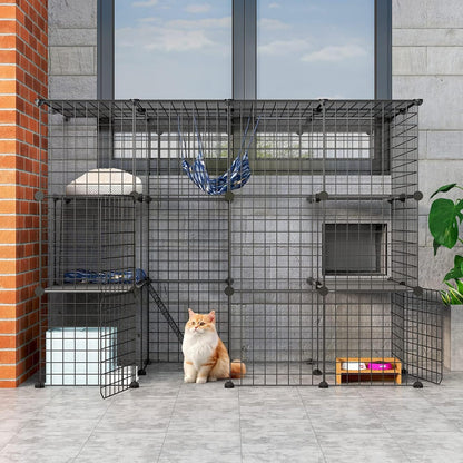 Oneluck Outdoor Cat House Cat Cages Enclosure with Super Large Enter Door, 55L x 28W x41H Balcony Cat Playpen with Platforms,DIY Kennels Crate Large Exercise Place Ideal for 1-2 Cats