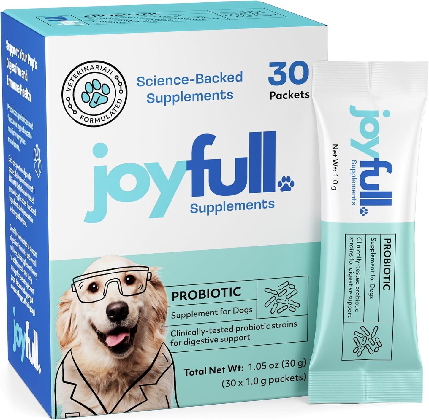 Joyfull Probiotics for Dogs - Supports Gut Health, Immune System, Occasional Diarrhea, Digestive Health, Gas & Bloating - 30 Packets