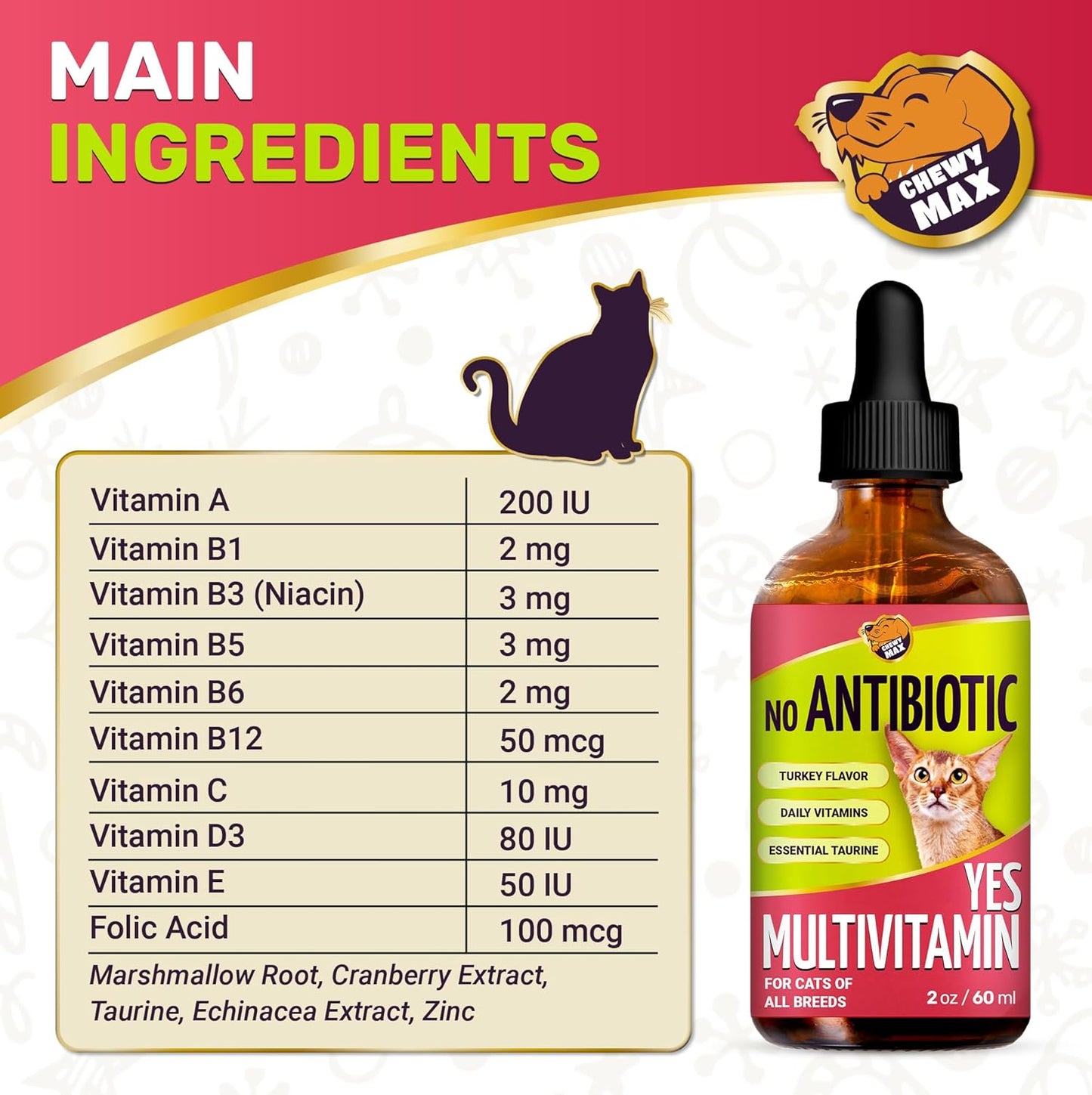 Cat Multivitamin Complex with Turkey Flavor – Natural Cat Antibiotic Liquid Alternative to Help with Allergies, UTIs & Cough – Herbal No Antibiotic Yes Multivitamin for All Breeds – 2 Oz