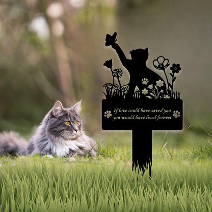 If Love Could Saved You Cat Grave Marker – 12in Metal Pet Memorial Plaque with Butterfly Design, Weatherproof Cat Headstone for Indoor or Garden Remembrance, Sympathy Gift for Loss of Pet
