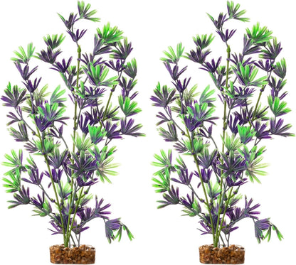 GloFish Plant Aquarium Décor, Purple and Green Large, Fluorescent Under Blue LED Light (Pack of 2)