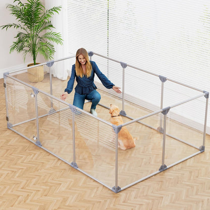 Clear Acrylic Dog Playpen, 10 Panels 29.5 Inch Tall Indoor Pet Play Pen with Door, Transparent Puppy Fence for Small Dogs, Dog Fence Crate Kennel Whelping Cage