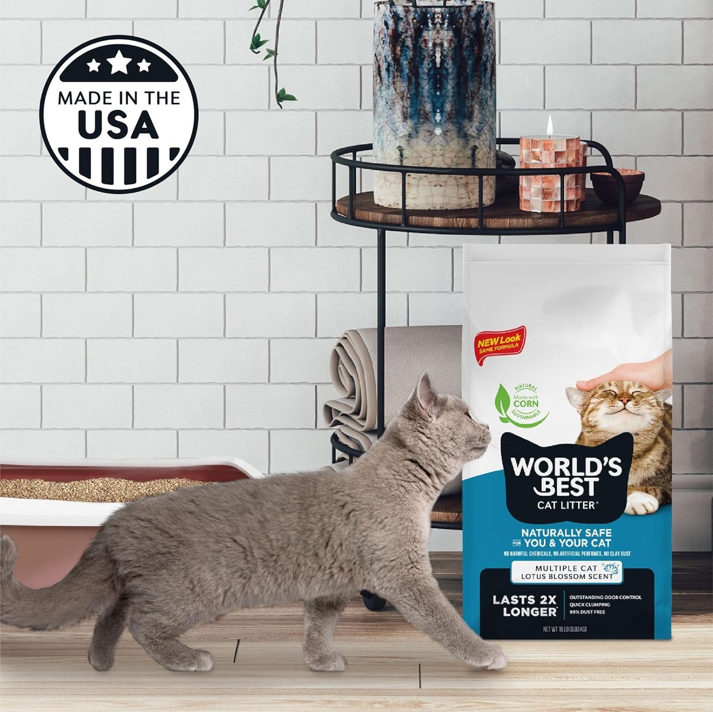 WORLD'S BEST CAT LITTER Multiple Cat Lotus Blossom Scented 15-Pounds - Natural Ingredients, Quick Clumping, Flushable, 99% Dust Free & Made in USA - Floral Fragrance & Long-Lasting Odor Control