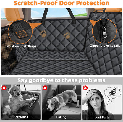 URPOWER Backseat Extender for Dogs - Hard Bottom Dog Car Seat Cover for Back Seat, Dog Hammock for Car, SUV, and Truck, Pet Rear Seat Protector Dogs Travel Bed with Mesh Window & Side Flaps