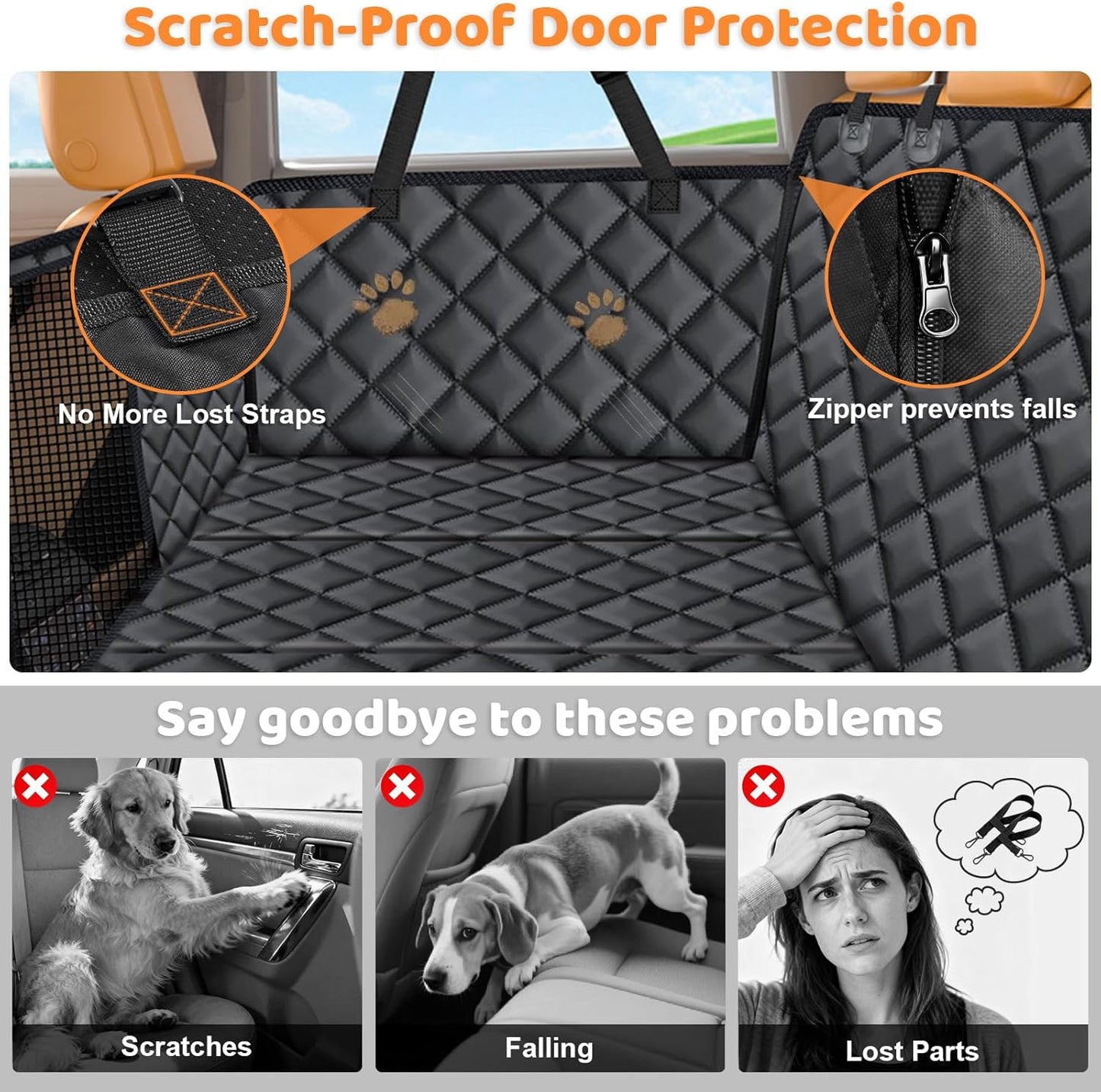 URPOWER Back Seat Extender for Dogs - Hard Bottom Dog Car Seat Cover with 1PC Leak-Proof Pee Pad, Dog Hammock for Car, SUV, and Mid-Size Truck, Pet Rear Seat Protector Dogs Travel Bed