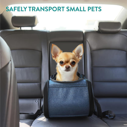 Navaris Dog Car Seat - Secure and Comfortable Pet Carriers for Small Dogs - Centre Console Car Seats - Booster and Bed with Zipper, Leash, and Cushion - Cat, Dog & Puppy Travel Bag