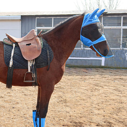 Fly Masks for Horses with Ears and Nose Cover Large Eye Space, Adjustable Horse Fly Mask for Daily UV Protection Breathable Comfort Fit Riding & Competition(Blue, L)