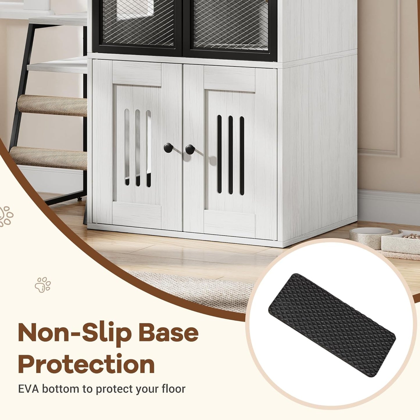 Cat Litter Box Enclosure, Double Layer Enclosed Litter Box Furniture with Door, Cat House with Ladder, White