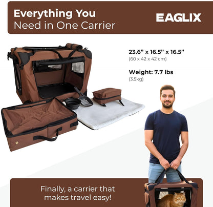 Cat Travel Carrier with Zippered Litter Box, Scooper & Water Bowl – Soft Sided Portable Cat Carrier for One Cat, Collapsible Pet Travel Bag for Indoor Use, Vet Visits & Long Trips