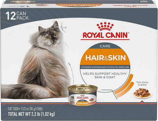 Royal Canin Feline Care Nutrition Hair & Skin Care Adult Thin Slices in Gravy Cat Food, 3 oz (Pack of 12)