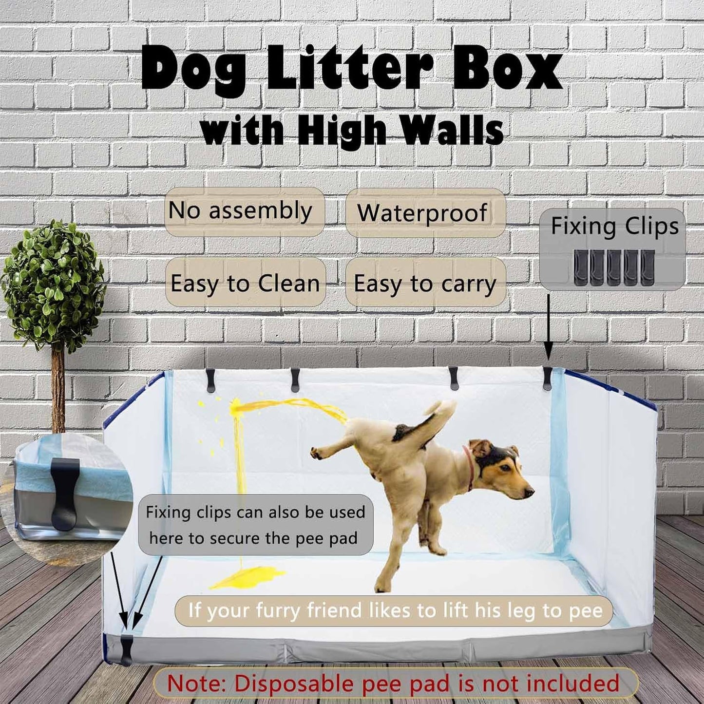 Dog Litter Box with High Walls,Pee Pad Holder Tray for Dog,Indoor Puppy Potty,No Assembly,No Spill,Waterproof,Easy to Clean,Portable for Travel