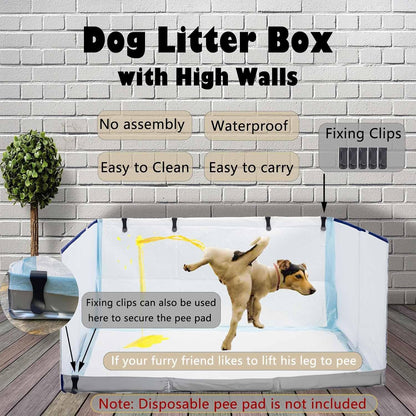 Dog Litter Box with High Walls,Pee Pad Holder Tray for Dog,Indoor Puppy Potty,No Assembly,No Spill,Waterproof,Easy to Clean,Portable for Travel