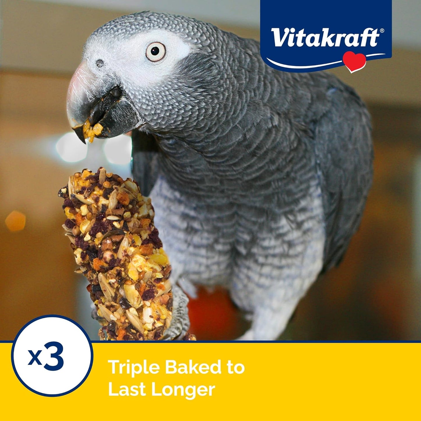 Vitakraft Crunch Sticks for Parrots Apricot and Cherry Flavor Natural Wood Chew Center With Clip Holder Long Lasting Treats For Parakeets Conures Cockatiels And Parrots - 5.5 oz 2 sticks