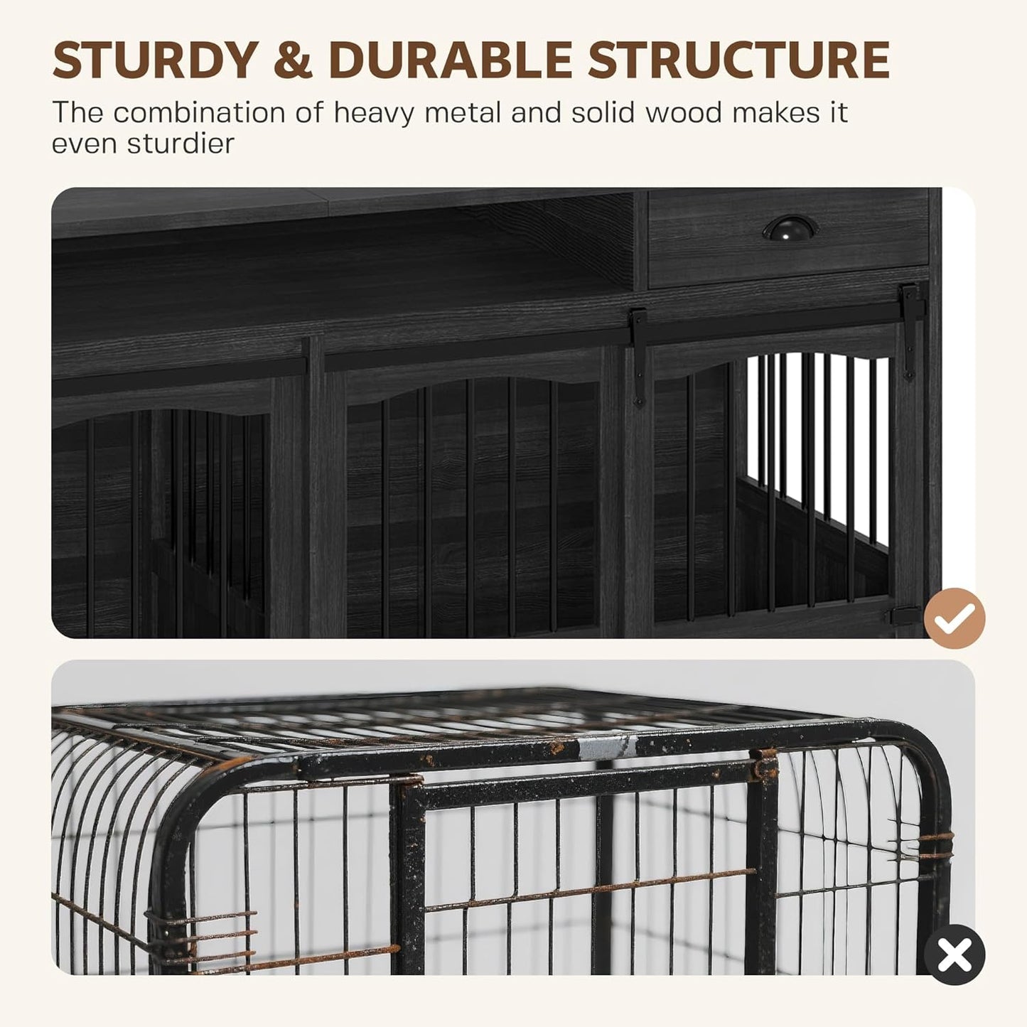 70.86" Double Dog Crate Furniture with Storage for 2 Medium Large Dogs Farmhouse Wooden Dog Kennel Furniture with 2 Sliding Doors Divider & Power Outlet Decorative Dog Cage TV Stand Dark Grey