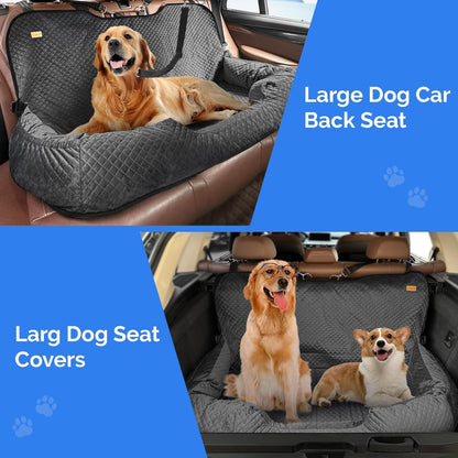 Large Dog Car Back Seat for 100lbs Dogs Pet Bed Car Seat Fully Detachable Washable Travel Safety with Storage Pocket Black