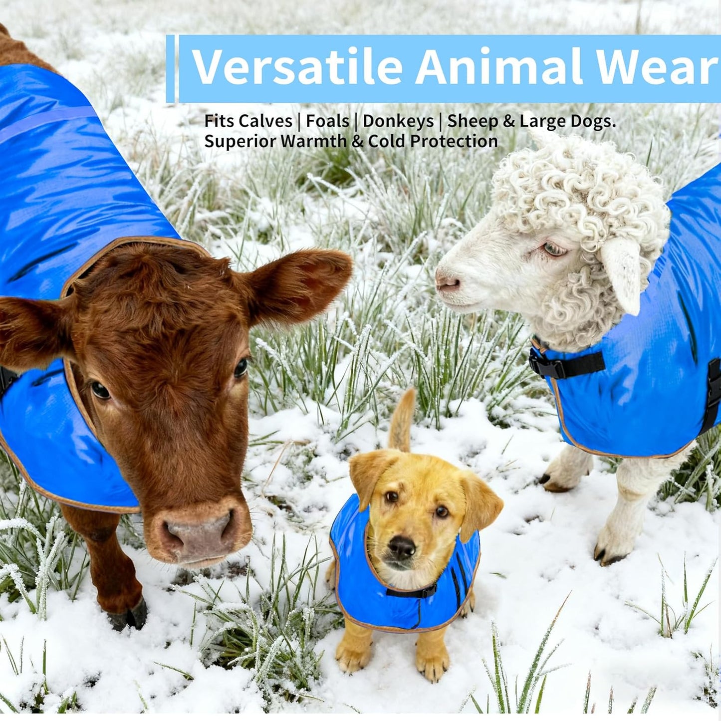 Winter Calf Coat with Fleece Lining - Water-Resistant Blanket for Calves, Goats, Foals, Donkeys, Alpaca and Large Dogs | 2-Pack