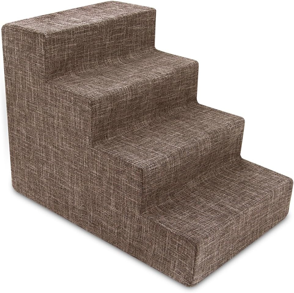 Best Pet Supplies Dog Stairs for Small Dogs & Cats, Foam Pet Steps Portable Ramp for Couch Sofa and High Bed Non-Slip Balanced Indoor Step Support, Paw Safe No Assembly - Brown Linen, 4-Step