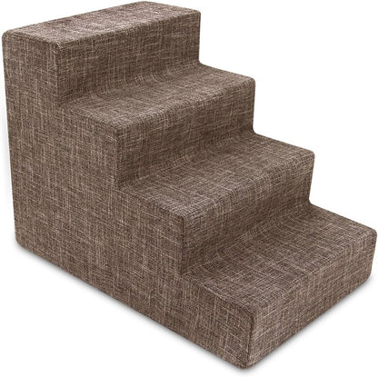 Best Pet Supplies Dog Stairs for Small Dogs & Cats, Foam Pet Steps Portable Ramp for Couch Sofa and High Bed Non-Slip Balanced Indoor Step Support, Paw Safe No Assembly - Brown Linen, 4-Step