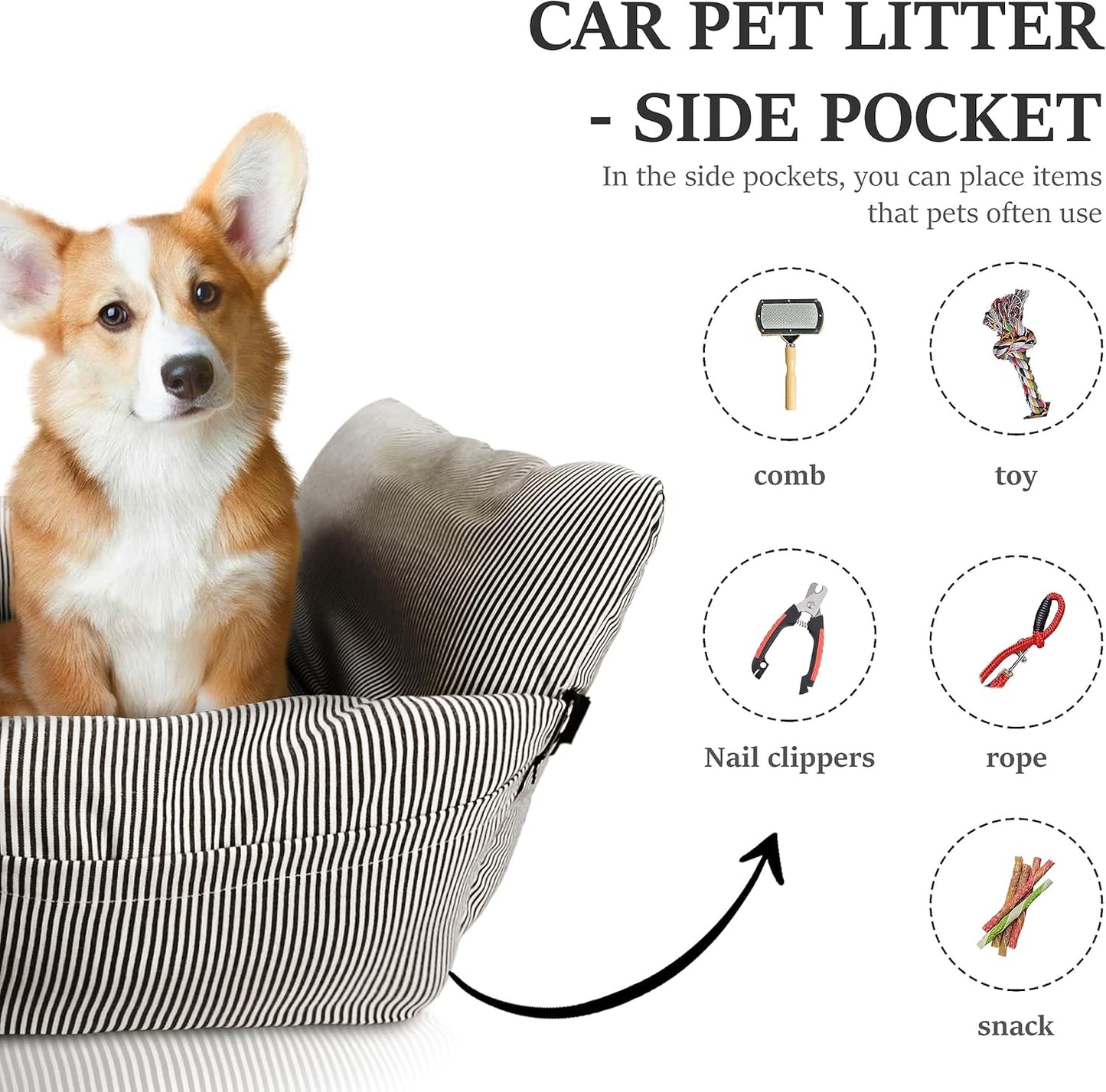 Dog Car Seat for Large/Medium Dogs Under 60 lbs Cats 2 in 1 Booster Seats Dog Bed for Car and Home Safety Travel Carrier with Pockets, Brown Stripes, 30''x 21''x 16"