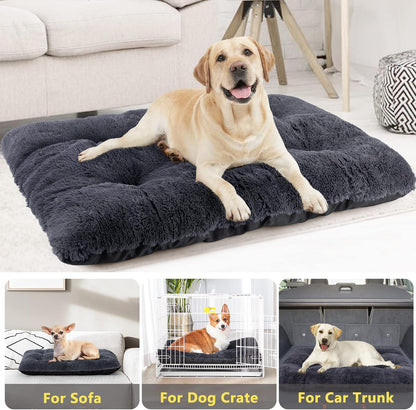 JOEJOY Large Dog Bed Crate Pad, Deluxe Plush Washable Dog Beds Fulffy Soft Kennel Pad Anti-Slip Pet Sleeping Mat for Extra Large Medium Small Dogs, 47" x 29", Grey