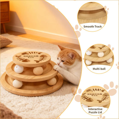 Cat Ball Track Toy, Interactive Toys for Indoor Cats, Tower of Tracks 3-Level Cat Track Toy with 6 Balls,Wooden