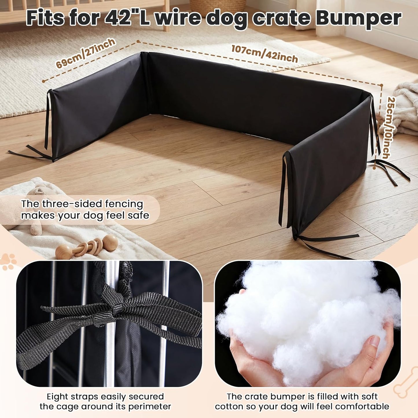 Lounsweer 3 Pcs Dog Crate Cover Set with Kennel Cover, Bed Mat & Bumper Pad, All-Black Pet Kennel Sunshade Accessories Fit for 42 Inch Wire Crates, Light Reducing Puppy Training Crate Privacy