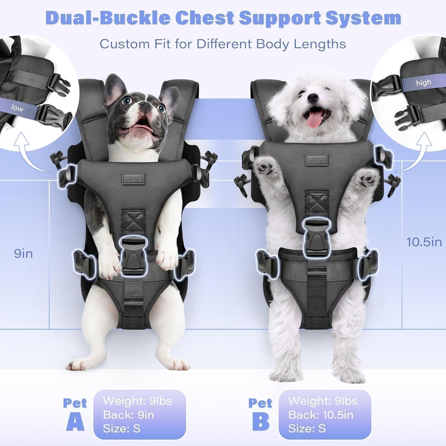 YUDODO Front Pet Carrier Backpack for Small Dogs and Cats, Secure and Breathable Mesh, Ergonomic Support, Adjustable for Walking, Hiking, or Travel (Black S)