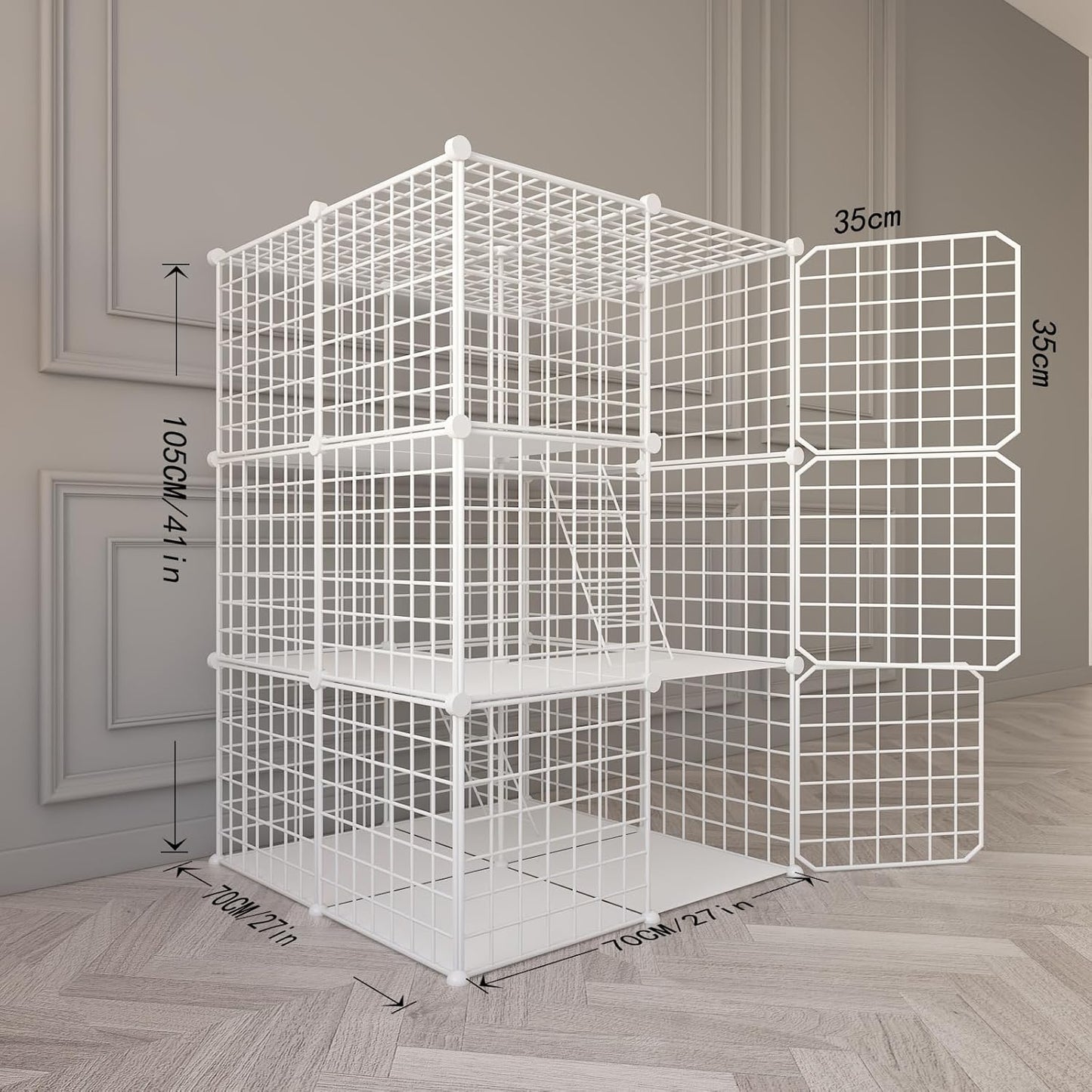 Indoor Cat Cage Enclosure DIY,Cat Playpen Catio Thick Metal Wire Kennels for 1-3 Cats Kitten Cage Detachable Patio Cat Crate (White, 28" L x 28" W x 41" H)