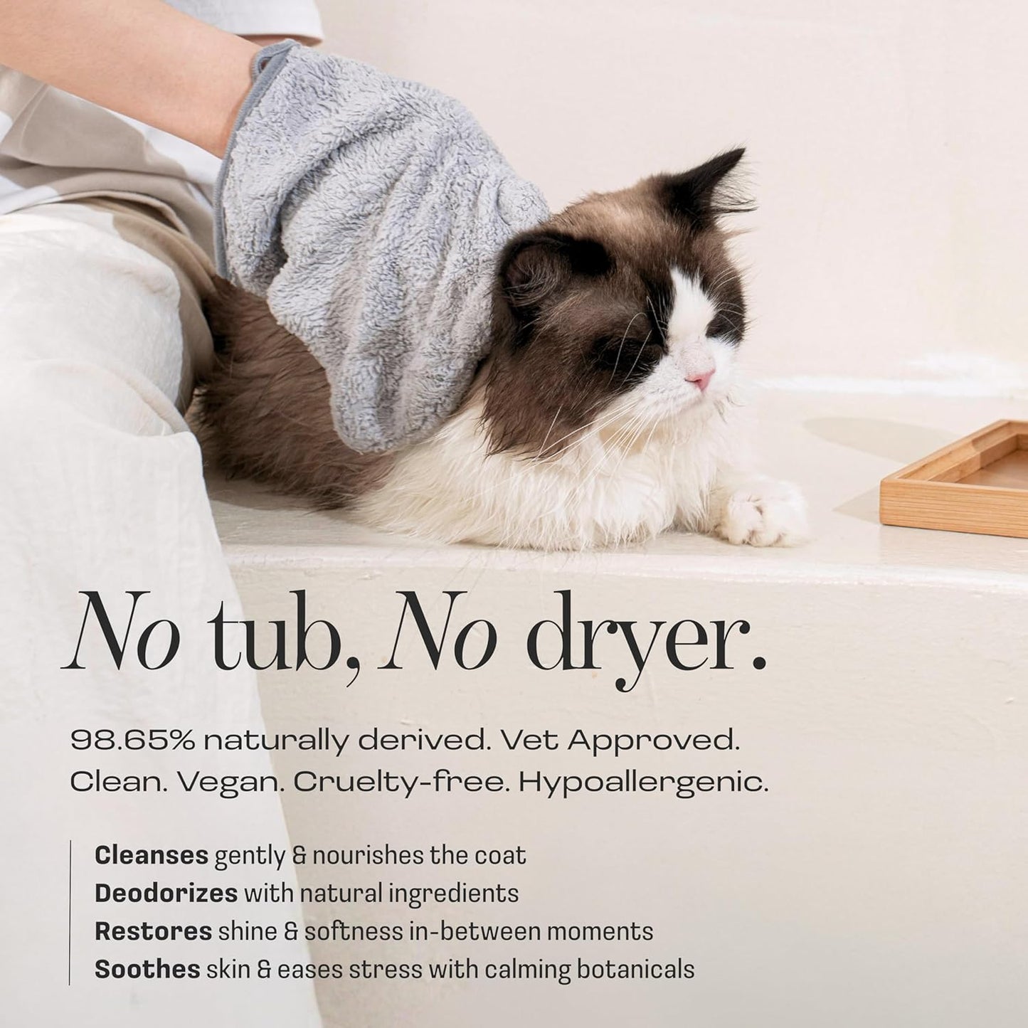 Cat Rinse-Free Shampoo & Conditioner – Dry Shampoo Towel Cleanse for Sensitive Skin, Stress & Itch Relief Gentle Leave-in Serum – 98.65% Naturally Derived, Hydrate & Deodorize – 8 x 10ml