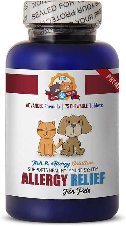 cat Skin and Itch Relief Treats - PET Allergy Relief - Cats and Dogs - Itch Solution - Immune System Boost - Treats - quercetin for Cats - 75 Treats (1 Bottle)