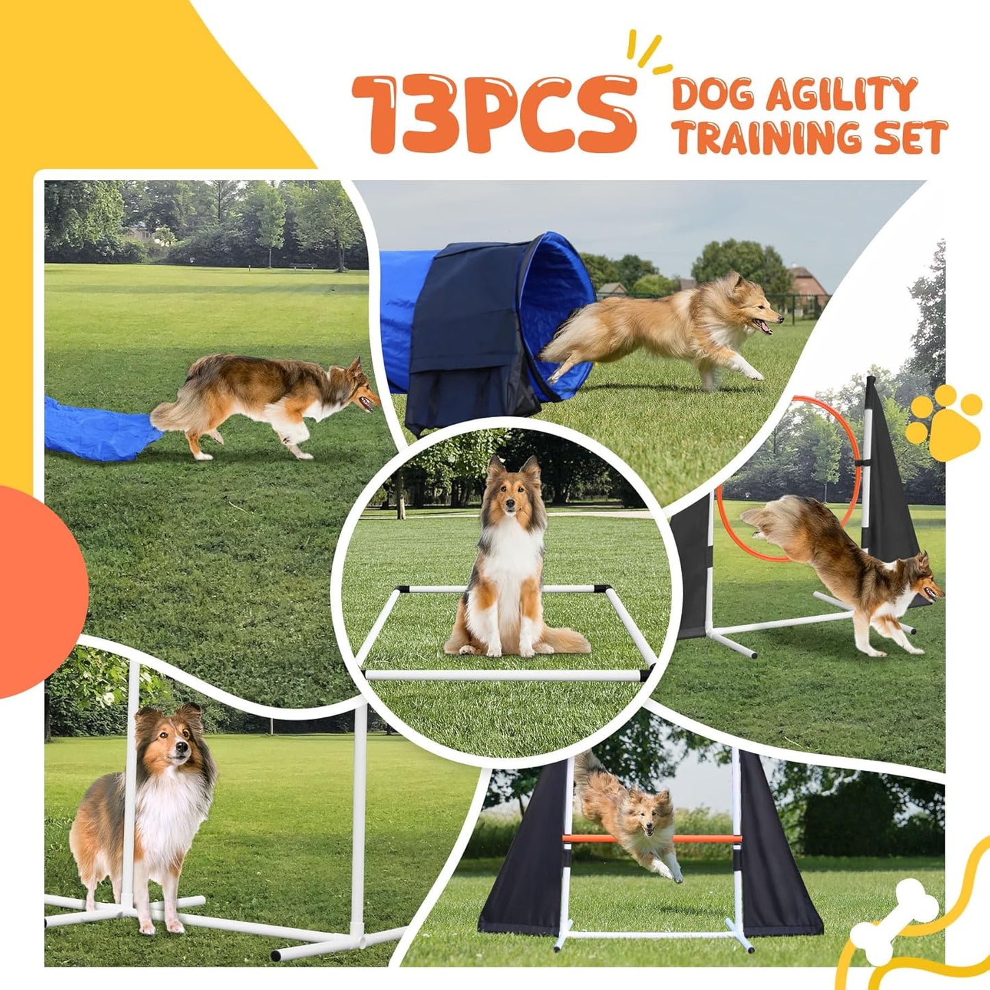 Agility Training Equipment for Dogs,Dog Agility Equipment for Backyard&Indoor Training-Professional Backyard Course with Adjustable Jumps,Collapsible Tunnel,Storage Bags&Toys (Blue, 13 PCS SET)